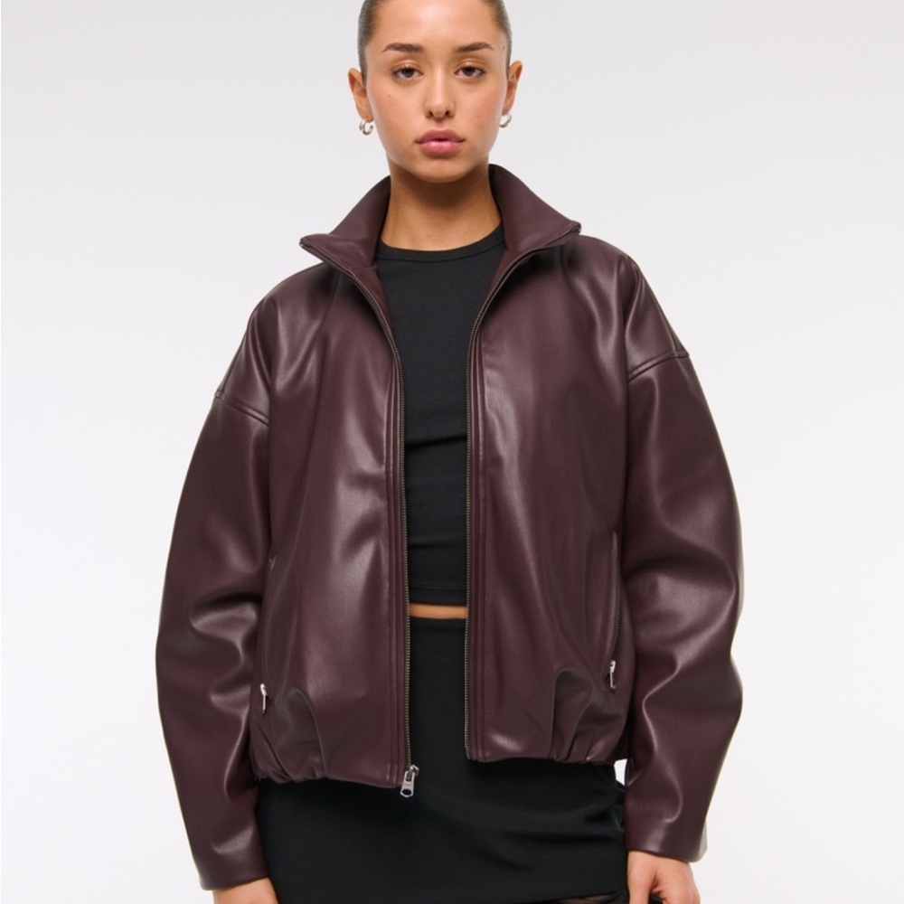 Abercrombie & Fitch Bubble Hem Vegan Leather Bomber Jacket